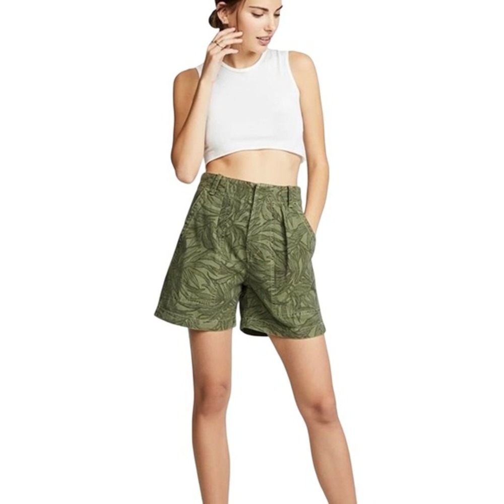Citizens of Humanity Surplus High Rise Palm Print‎ Utility Shorts Olive Green 30